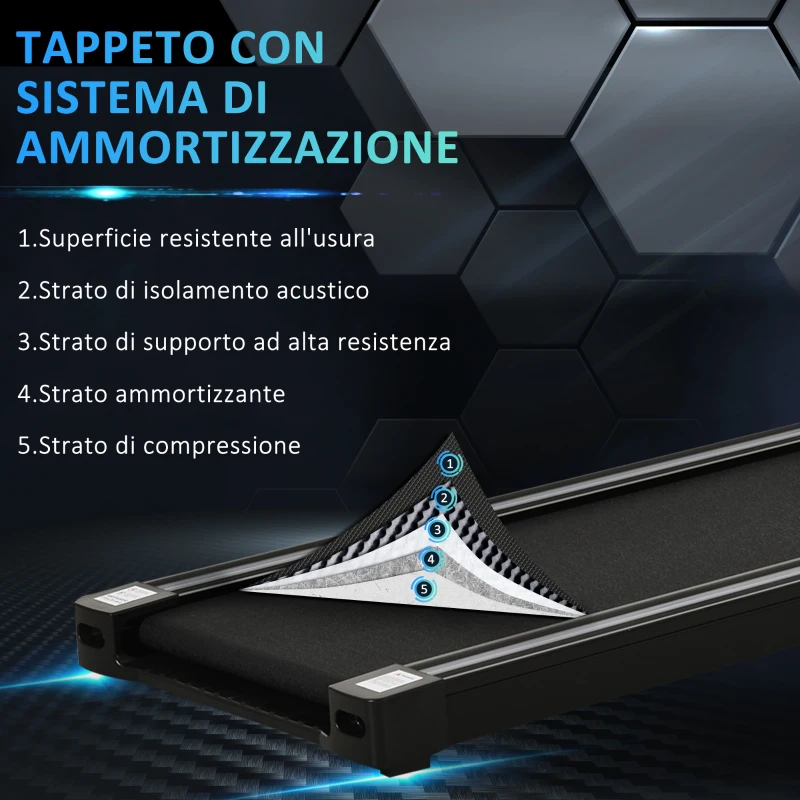 HOMCOM Tapis Roulant Elettrico Pieghevole Salvaspazio con 2 Ruote, 12 Programmi e Chiave di Sicurezza, per Casa e Ufficio, Max 12km/h