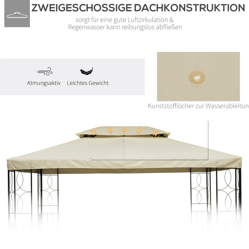 Outsunny Baldachim do metalowego pawilonu ogrodowego 4 x 3, namiot imprezowy, dach, kremowy