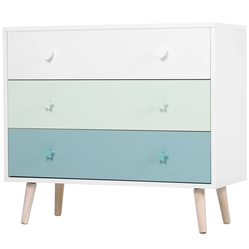 HOMCOM kinderkamerkast met 3 lades kinderkast opbergruimte MDF blauw