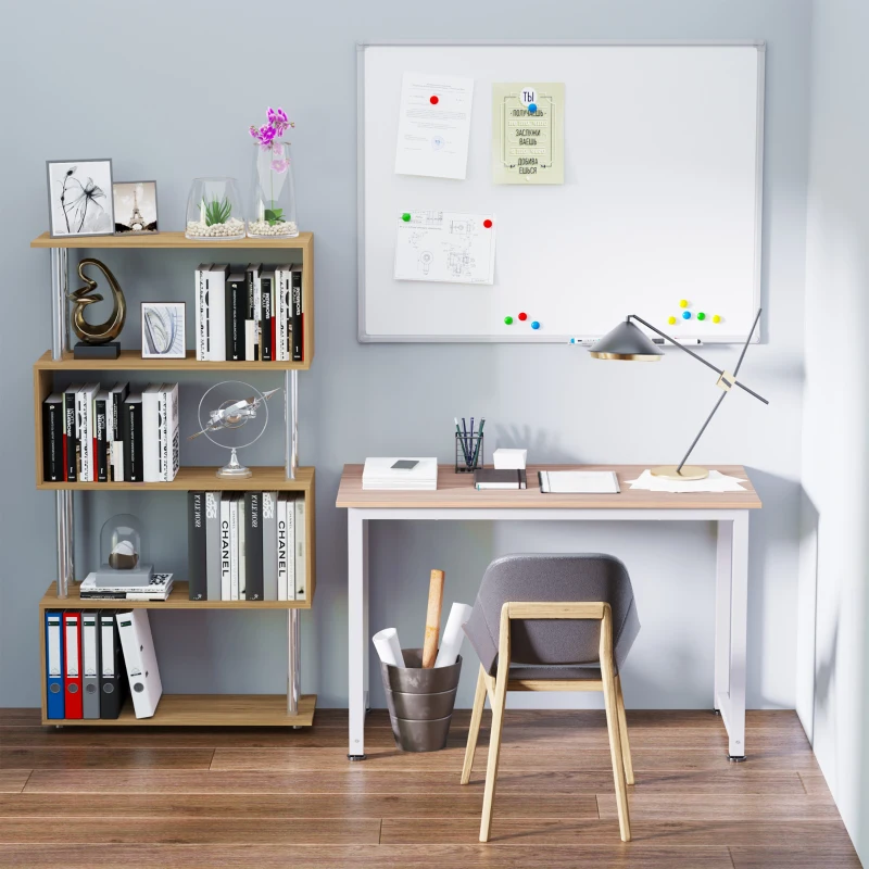 HOMCOM Scrivania Moderna per Computer con Gambe Regolabili e Struttura in MDF e Metallo, Tavolo da Pranzo 120x60x76 cm, Bianco e color Legno