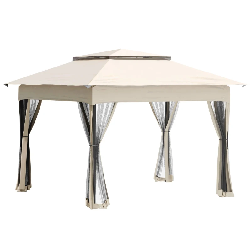 Outsunny Opvouwbare Gazebo Gazebo Tuintent met Zijwanden Pop Up Tent Wit