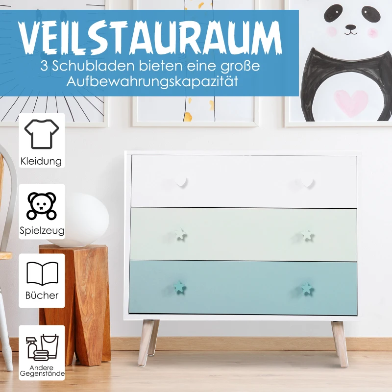 HOMCOM szafka dziecięca z 3 szufladami szafka dziecięca MDF niebieski