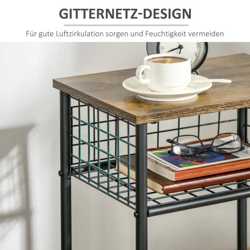 HOMCOM keukenwagen met industrieel ontwerp, 1 plank, 1 opbergmand, 4 wielen, 40 cm x 30 cm x 62 cm, staal zwart + bruin