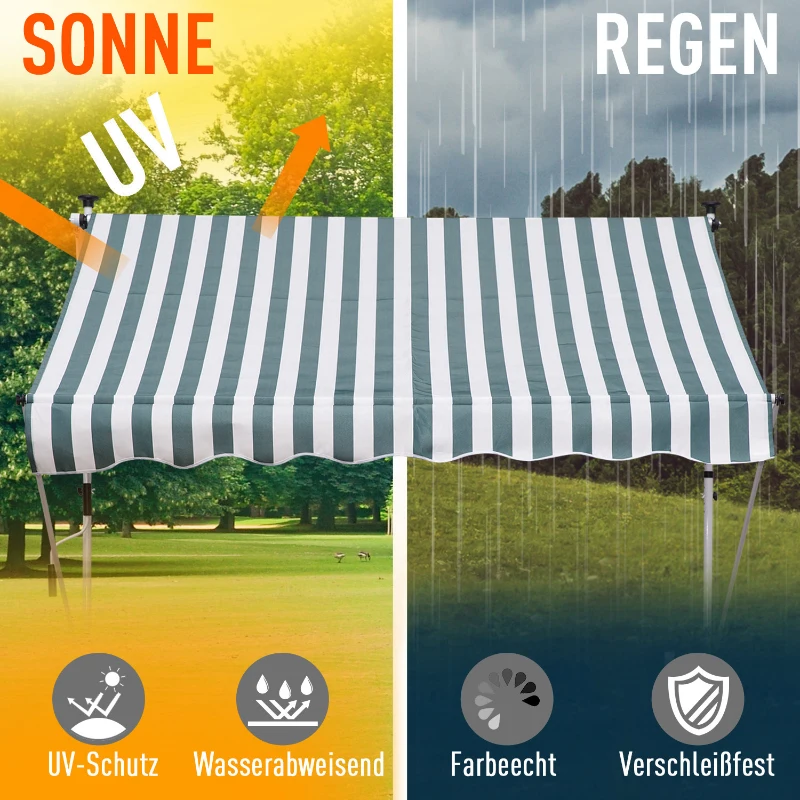 Outsunny Luifel vouwarm knikarmluifel zonwering handslinger balkon Alu 2 x 1,5 m Groen