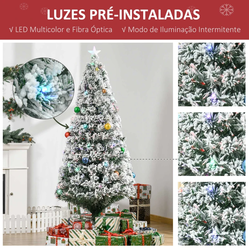 HOMCOM Árvore de Natal 180 cm Árvore de Natal Artificial com Aspecto Nevado Base de Metal 32 Luzes LED e 230 Ramos Ø82x180 cm Verde