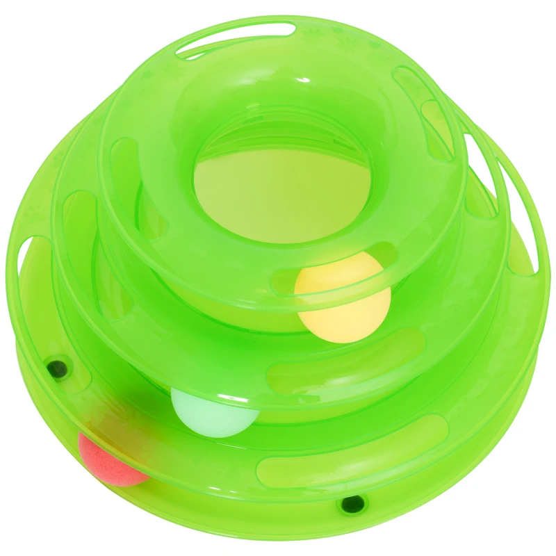 PawHut kattenspeeloren rotonde met ballen speelgoed ballenbaan 3 niveaus 2 kleuren