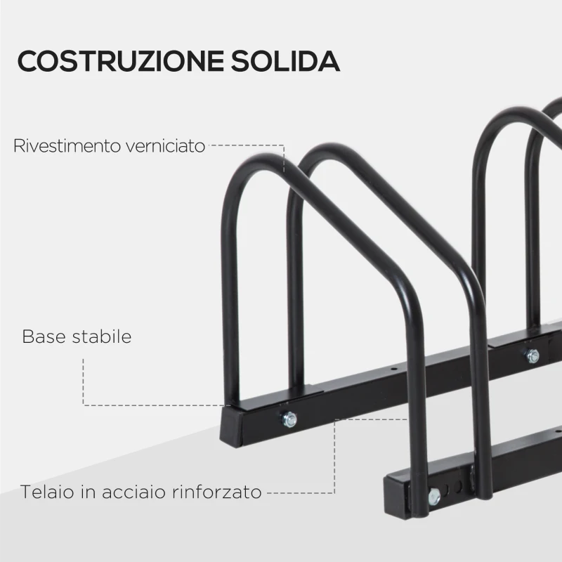 HOMCOM Rastrelliera Portabiciclette Parcheggio per 4 Biciclette in Acciaio, 110x33x27 cm, Nero