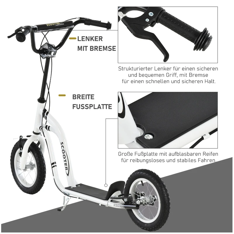 HOMCOM step kinderscooter scooter stadsscooter luchtbanden verstelbaar wit