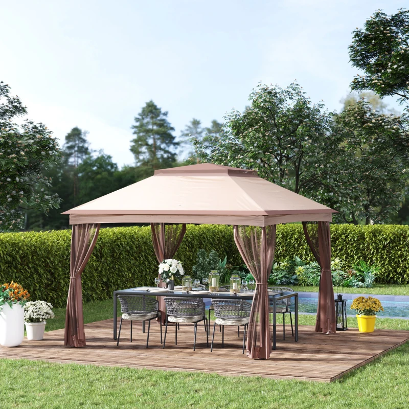Outsunny Paviljoen met zijwanden partytent tuintent popup 3,25 x 3,25 m khaki