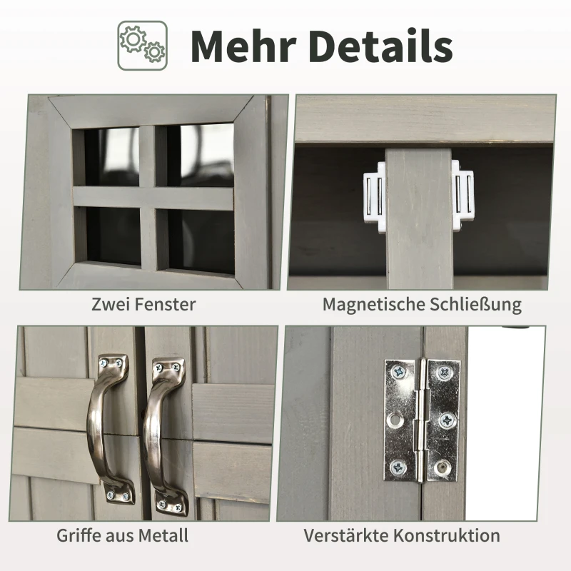 Outsunny szafa ogrodowa drewniana szopa na narzędzia domek narzędziowy szafa na narzędzia dach jednospadowy ogród kolor szary 127,5 x 50 x 164 cm | Aosom