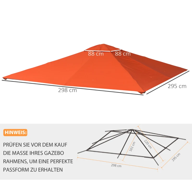 Outsunny partytentdak, vervangend dak voor partytent, partytentafdekking, polyester bescherming tegen de zon, oranje, 3 x 3 m
