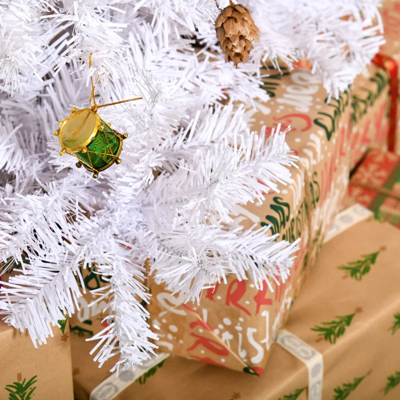 HOMCOM Árvore de Natal Artificial 150cm com 680 Ramos de PVC 48 Decorações Incluidas Decoração de Natal Φ85x150cm Branco