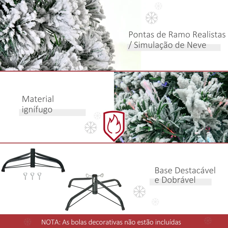 HOMCOM Árvore de Natal 180 cm Árvore de Natal Artificial com Aspecto Nevado Base de Metal 32 Luzes LED e 230 Ramos Ø82x180 cm Verde