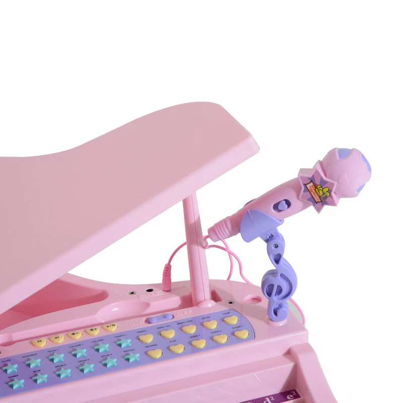 HOMCOM Kinderpiano piano keyboard muziekinstrument MP3 USB 37 toetsen met kruk(m-9)