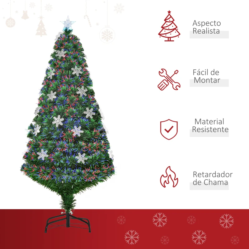 HOMCOM Árvore de Natal Artificial 150 cm Árvore de Natal com 180 Ramos 21 Luzes LED e Fibra Óptica Decoração de Natal Ø60x150 cm Verde