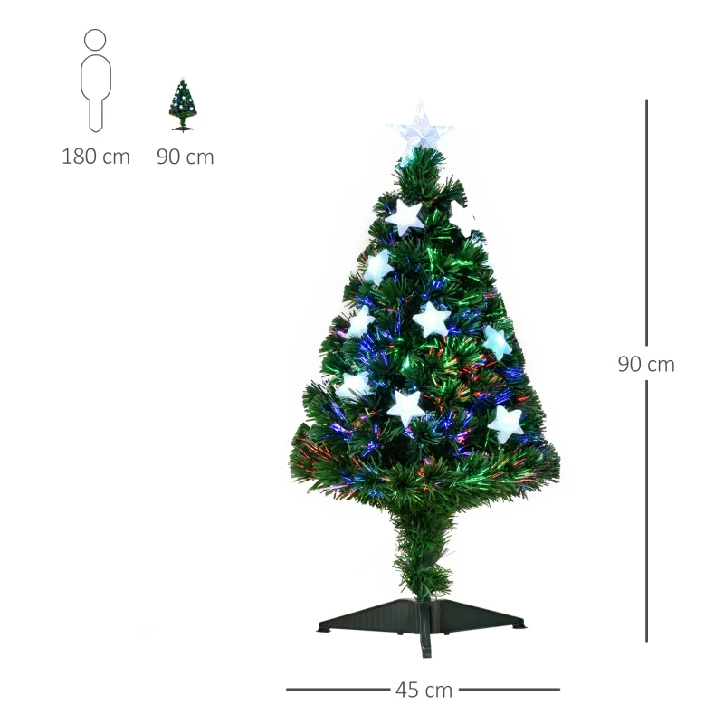 HOMCOM Árvore de Natal Artificial 90cm Árvore de Natal com 12 Luzes LED 3 Cores e 90 Ramos PVC Decoração de Natal Verde