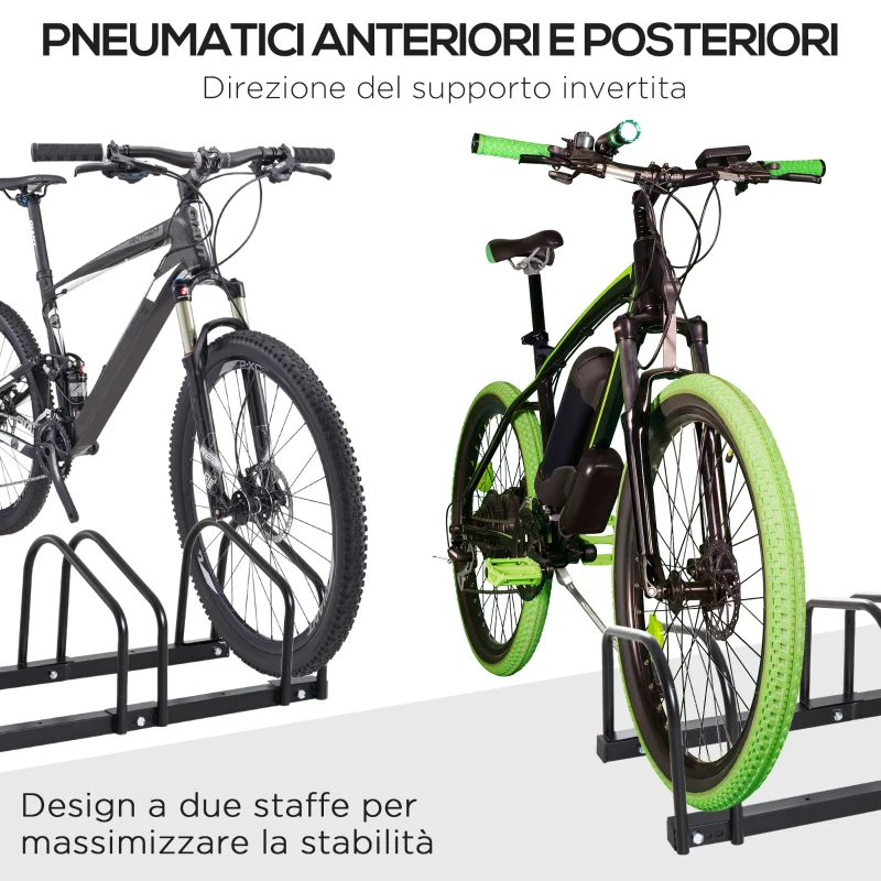 HOMCOM Rastrelliera Portabiciclette Parcheggio per 4 Biciclette in Acciaio, 110x33x27 cm, Nero