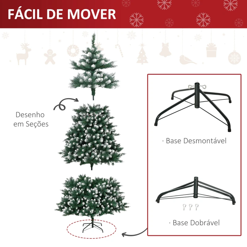 HOMCOM Árvore de natal de 210 cm 2012ramos com Suporte Metálico Árvore de Natal de ponta branca artificial Realista para interiores Φ130x210 cm