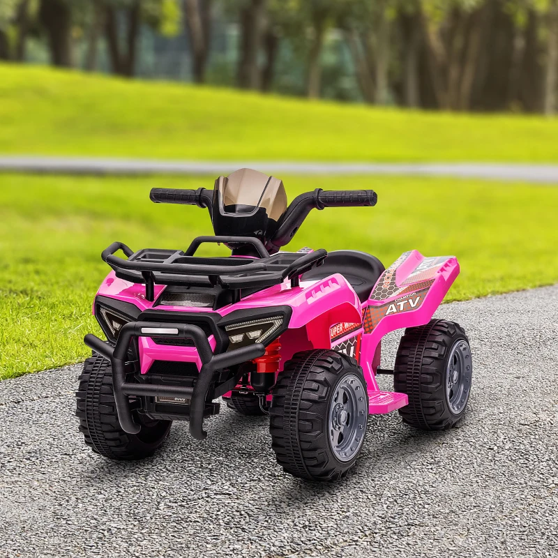 HOMCOM mini elektrische quad kinderen elektrische ATV kinderwagen LED koplamp kindervoertuig kindermotorfiets elektrische quad voor 18-36 maanden kinderen metaal PP kunststof roze 66 x 44 x 42 cm(m-10)