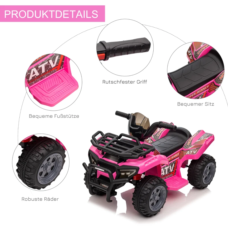 HOMCOM mini elektrische quad kinderen elektrische ATV kinderwagen LED koplamp kindervoertuig kindermotorfiets elektrische quad voor 18-36 maanden kinderen metaal PP kunststof roze 66 x 44 x 42 cm(m-5)