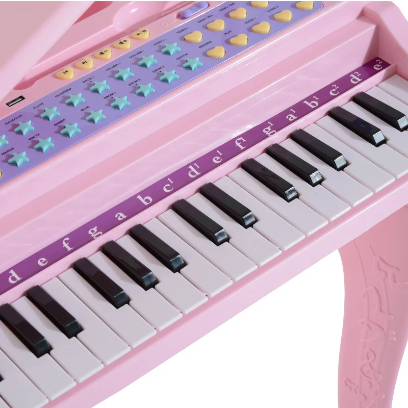 HOMCOM Kinderpiano piano keyboard muziekinstrument MP3 USB 37 toetsen met kruk(m-8)