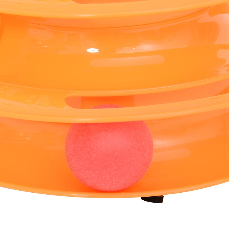 PawHut kattenspeeloren rotonde met ballen speelgoed ballenbaan 3 niveaus 2 kleuren