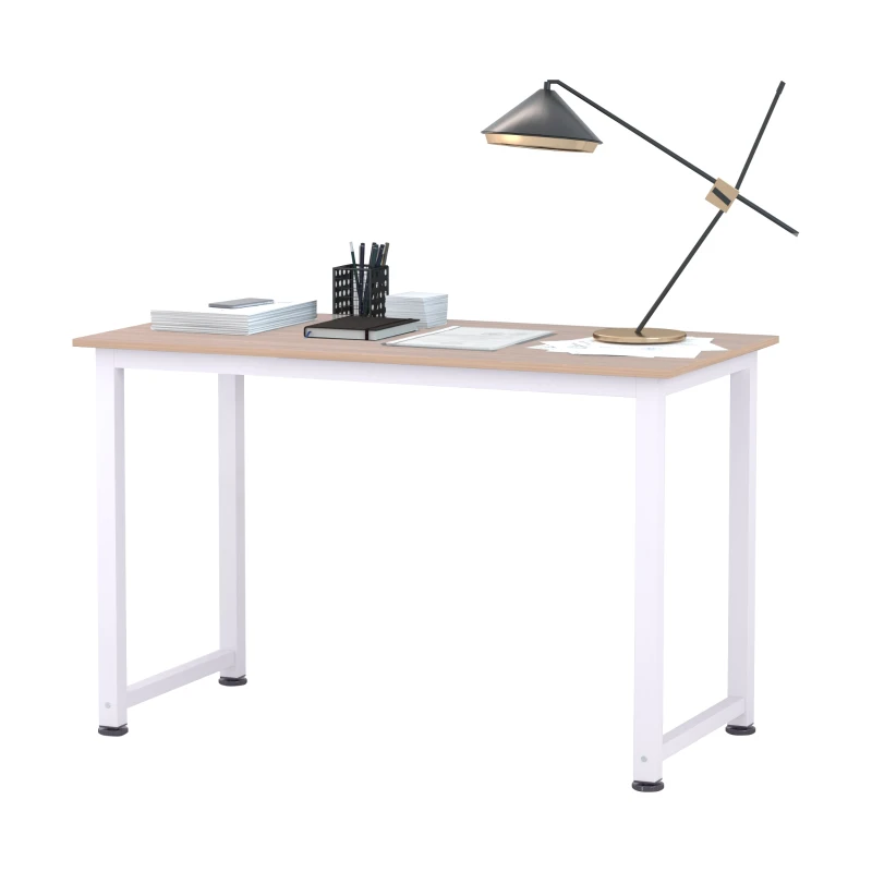 HOMCOM Scrivania Moderna per Computer con Gambe Regolabili e Struttura in MDF e Metallo, Tavolo da Pranzo 120x60x76 cm, Bianco e color Legno