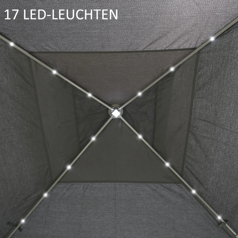Outsunny Pavillon Faltpavillon mit LED Solar Lichterkette USB-Ladeanschluss Pop-Up-Pavillon 3,3 x 3,3 m Gartenpavillon inkl. Tasche atmungsaktivem Dach Oxford Mesh Grau