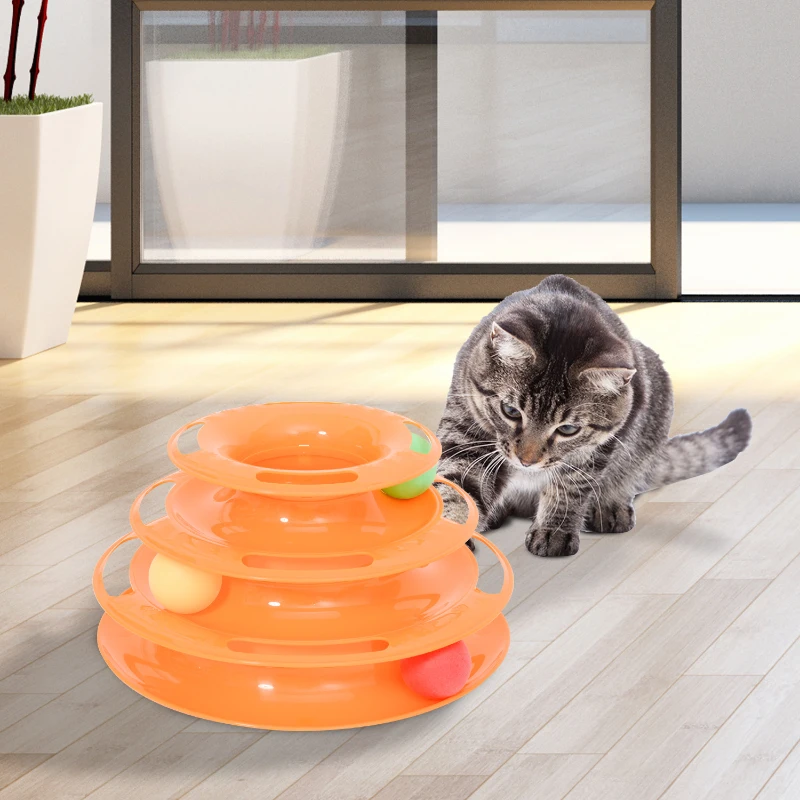 PawHut kattenspeeloren rotonde met ballen speelgoed ballenbaan 3 niveaus 2 kleuren