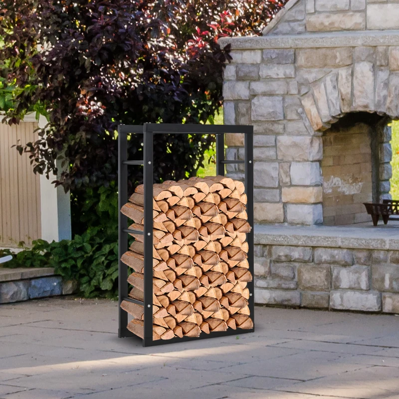 HOMCOM Brandhoutstandaard brandhoutopslag brandhoutrek brandhouthouder 100 kg staal zwart 40 L x 25 B x 100 H cm