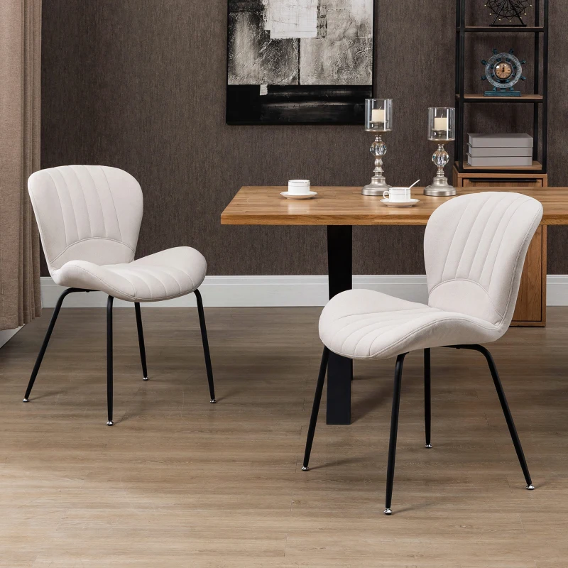 HOMCOM Lot de 2 chaises de salle à manger en tissu et piètement métal - grand confort - assise enveloppante - gris