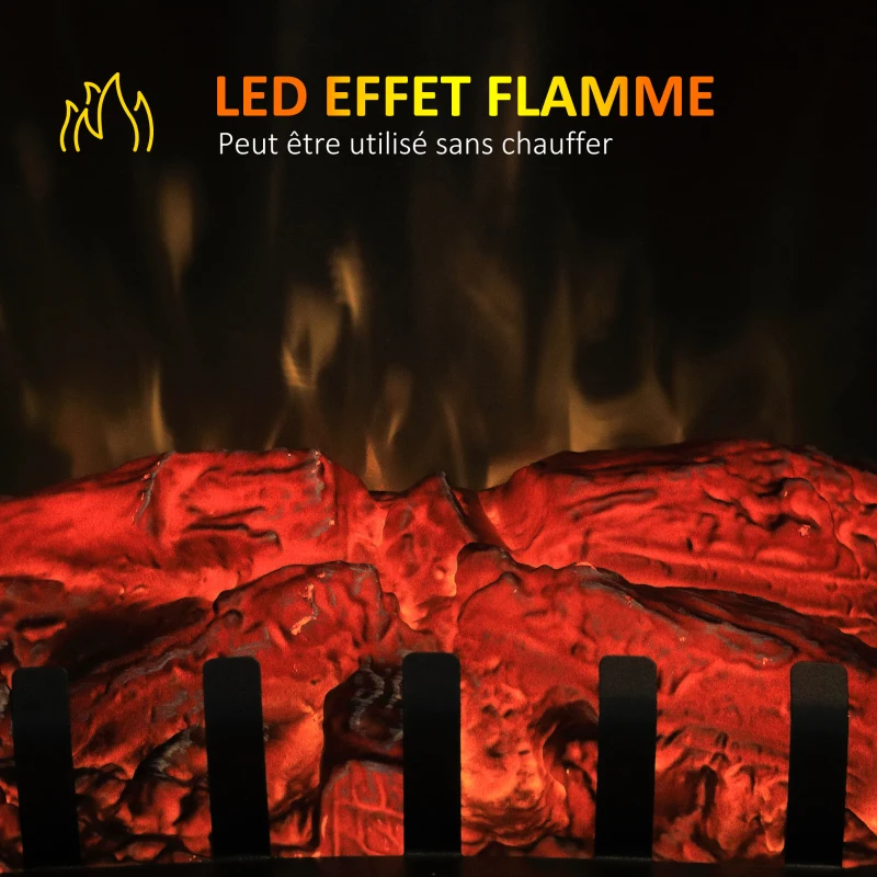 HOMCOM Cheminée électrique foyer électrique poêle 1000 W ou 2000W simulation flammes LED luminosité réglable avec thermostat
