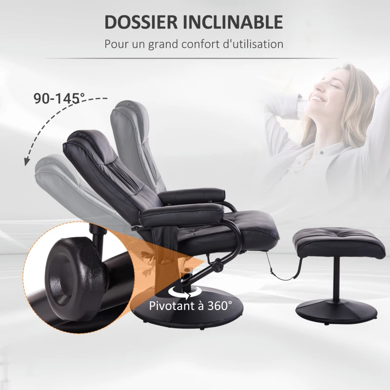 HOMCOM Fauteuil de Massage et Relaxation électrique pivotant inclinable avec Repose-Pied revêtement synthétique Noir