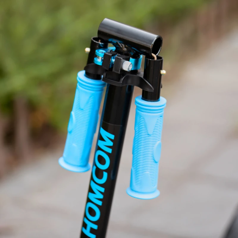 HOMCOM Trottinette Pliable Adulte Enfant à partir de 14 Ans béquille Frein à Friction arrière Hauteur Guidon réglable 3 niv. Roues à 20 cm alu. métal Noir Bleu