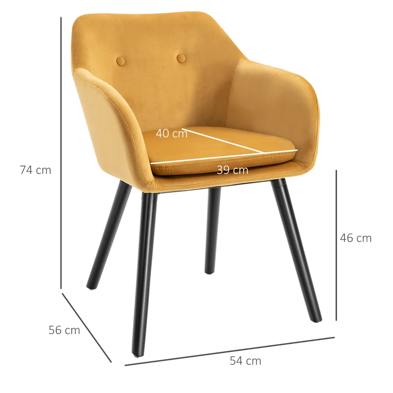 HOMCOM Chaises de salle à manger chaise de cuisine chaises de salon scandinave - Lot de 2 - Pieds effilés Bois Noir - Velours Jaune Moutarde(m-3)