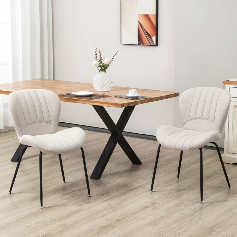 HOMCOM Lot de 2 chaises de salle à manger en tissu et piètement métal - grand confort - assise enveloppante - gris