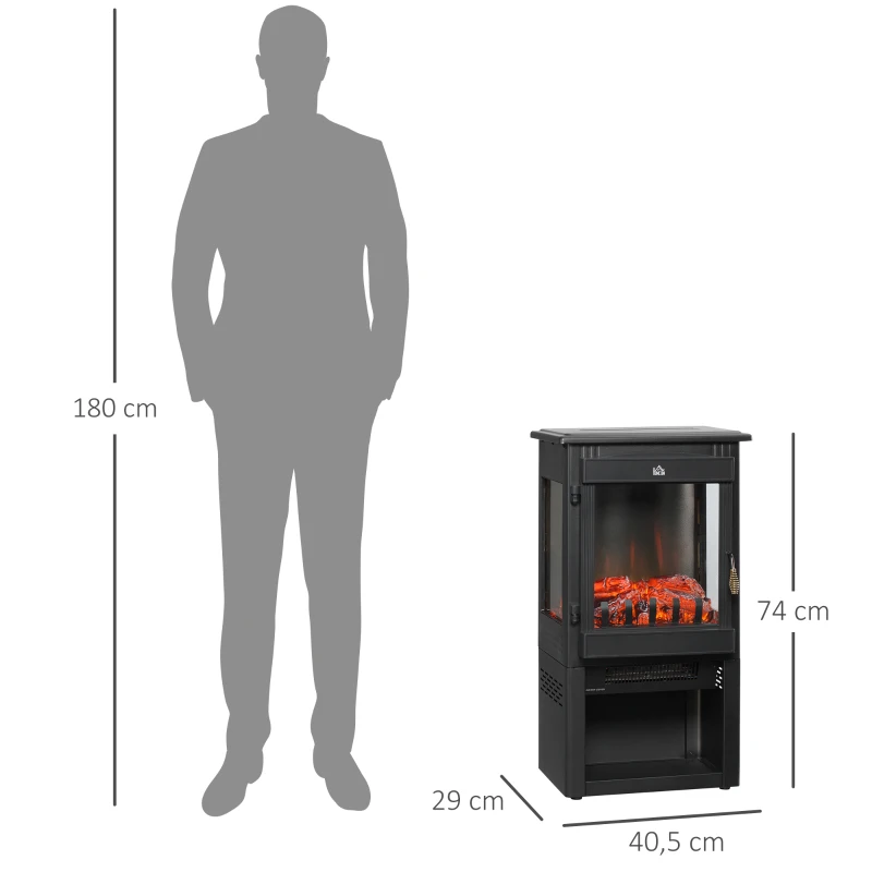 HOMCOM Cheminée électrique foyer électrique poêle 1000 W ou 2000W simulation flammes LED luminosité réglable avec thermostat