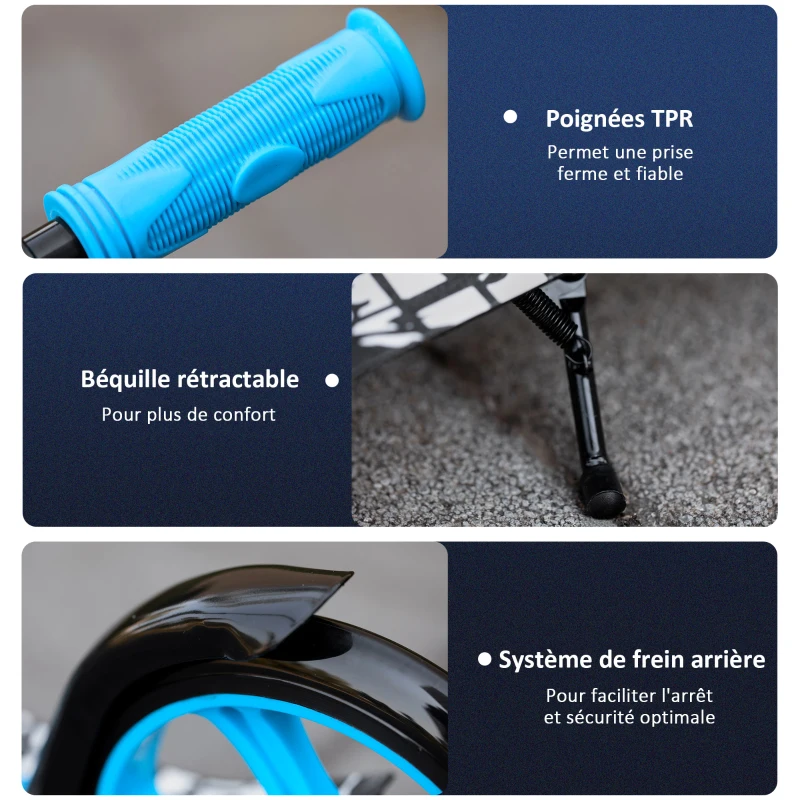 HOMCOM Trottinette Pliable Adulte Enfant à partir de 14 Ans béquille Frein à Friction arrière Hauteur Guidon réglable 3 niv. Roues à 20 cm alu. métal Noir Bleu