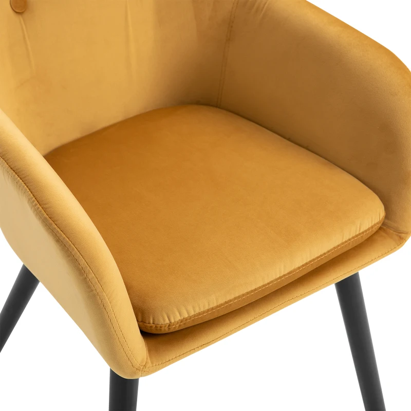 HOMCOM Chaises de salle à manger chaise de cuisine chaises de salon scandinave - Lot de 2 - Pieds effilés Bois Noir - Velours Jaune Moutarde(m-9)