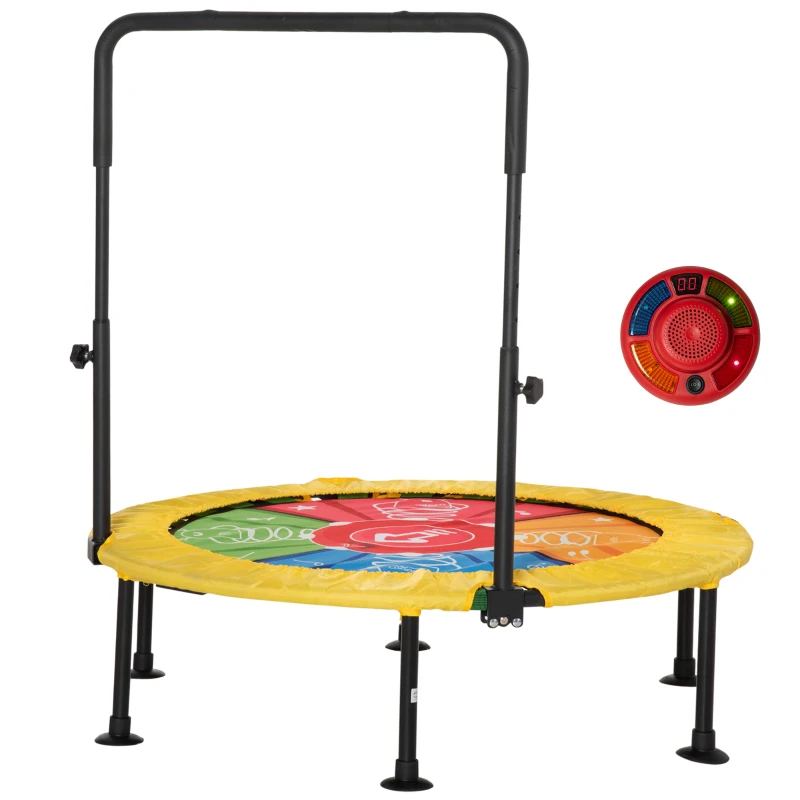 HOMCOM Trampolino Elastico Pieghevole con Manubrio e Tappeto da Ballo, per Fitness e Gioco, Փ102x89-114cm