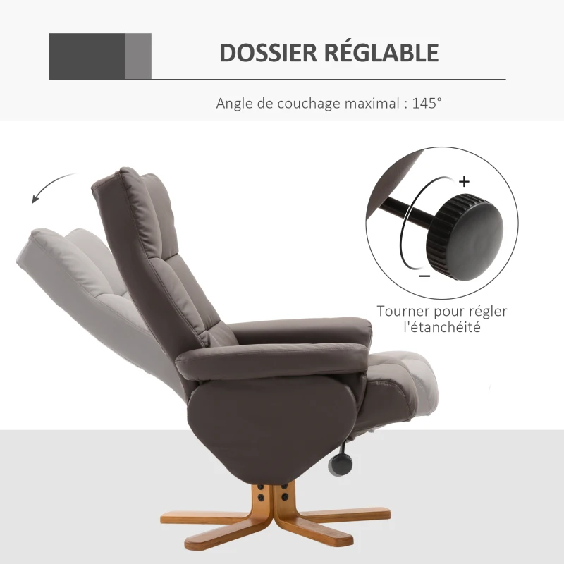 HOMCOM Fauteuil relax inclinable fauteuil de salon avec repose-pieds pouf coffre rangement revêtement synthétique couleur chocolat
