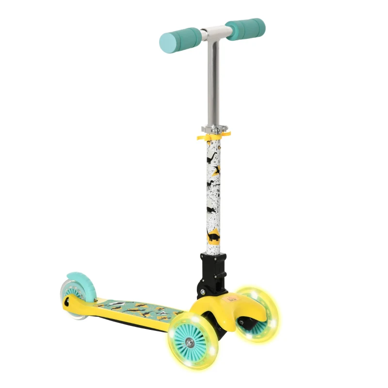 HOMCOM Trottinette Enfant Pliable modèle Dinosaure - 3 Roues Lumineuses LED - Hauteur Guidon réglable - Frein à Friction arrière - alu. métal PP pour Enfants de 3 à 8 ans Bleu Jaune