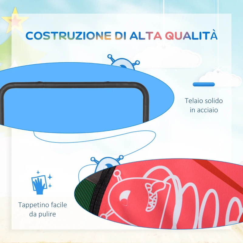 HOMCOM Trampolino Elastico Pieghevole con Manubrio e Tappeto da Ballo, per Fitness e Gioco, Փ102x89-114cm