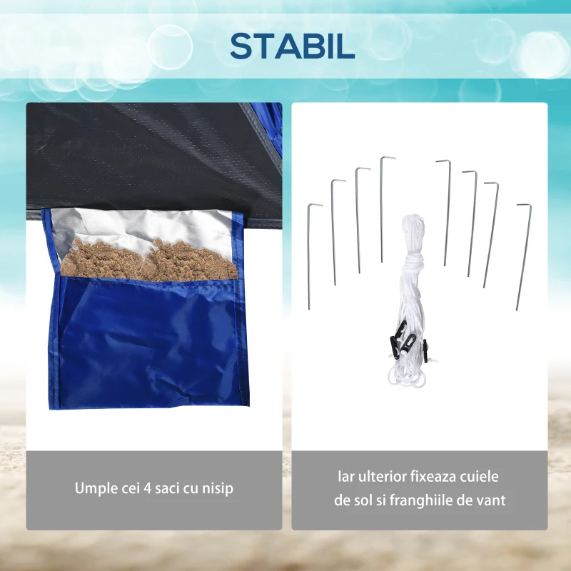 Outsunny Cort Plaja Pop-Up – Poliester Albastru cu Paleti & Funii