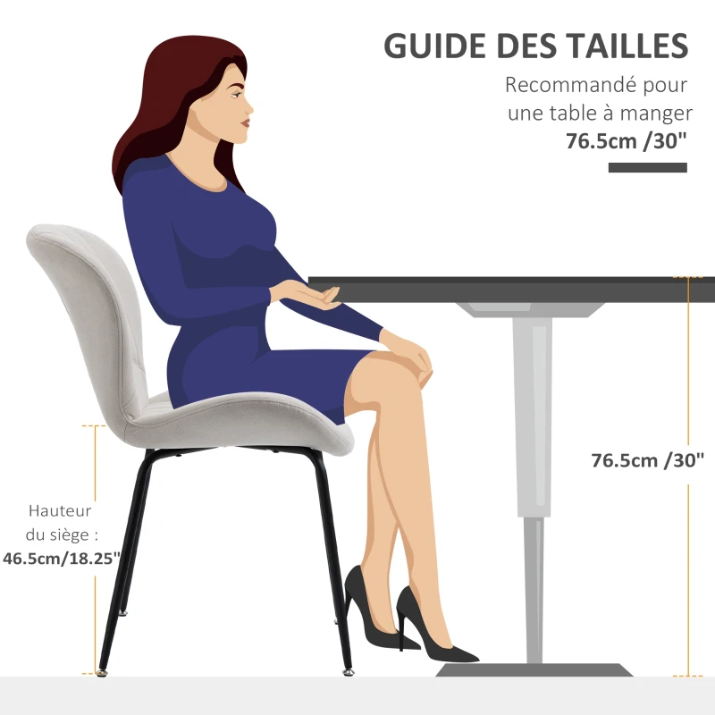 HOMCOM Lot de 2 chaises de salle à manger en tissu et piètement métal - grand confort - assise enveloppante - gris