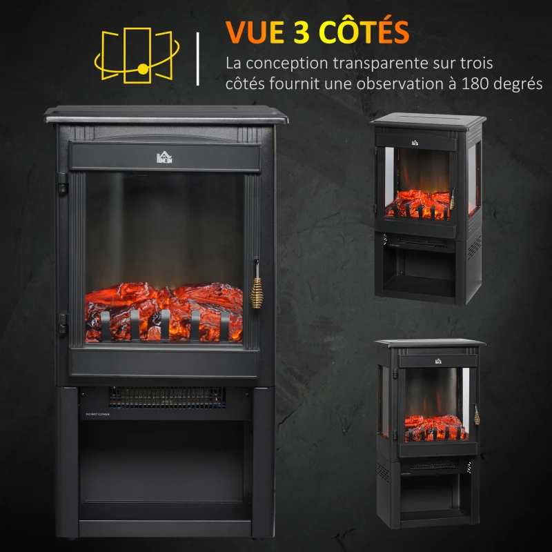 HOMCOM Cheminée électrique foyer électrique poêle 1000 W ou 2000W simulation flammes LED luminosité réglable avec thermostat