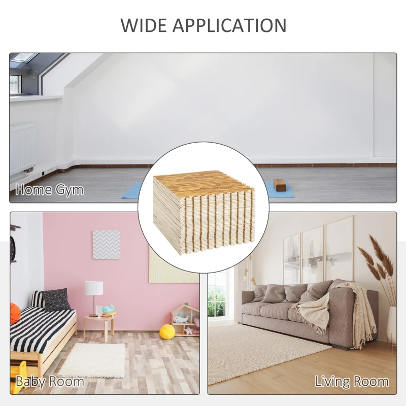 HOMCOM Covor Puzzle in EVA Efect Lemn Natural 42 Piese 61.5x61.5cm