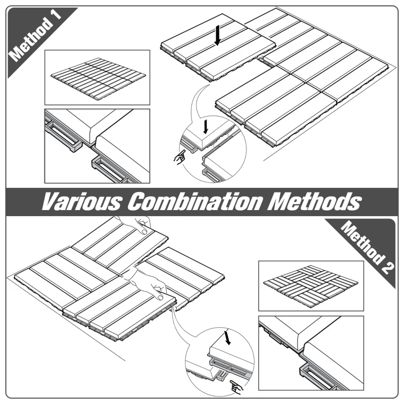 Outsunny Set 9 Caramizi de Cuplat pentru Terasa 30x30x2cm, 0.81 mq, Negru