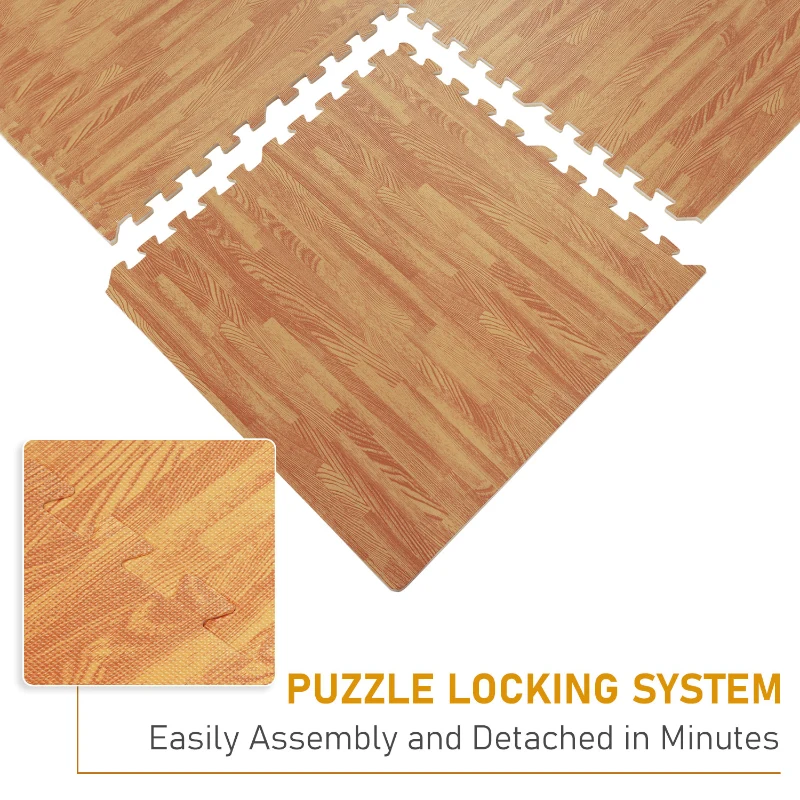 HOMCOM covor puzzle, efect de lemn, din EVA, 61.5x61.5cm