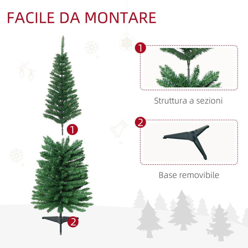 HOMCOM Albero di Natale Artificiale Slim 150cm con Supporto in Metallo 294 Rami